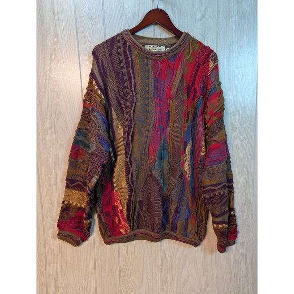 Vintage Tundra for Bachrach Multi Colored Textured Coogi Hip Hop Sweater Mens L